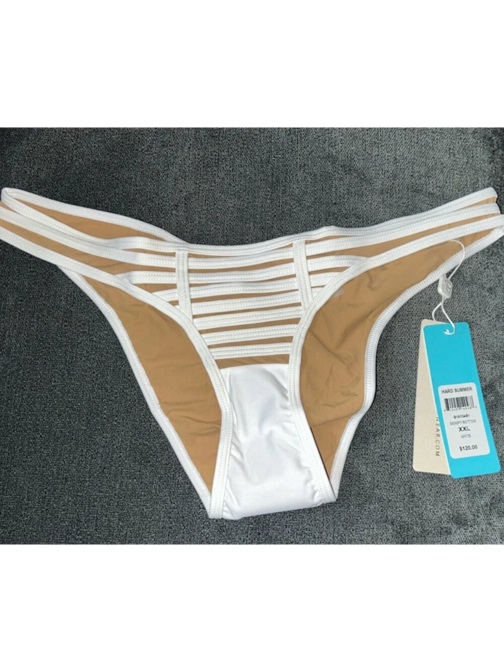 Beach Bunny Hard Summer Skimpy Bikini Bottom Blush White XXL New